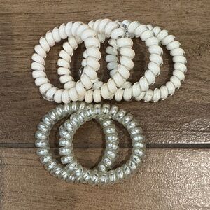 Lot bundle of 6 large Teleties hair coils White and Silver Coil hair ties